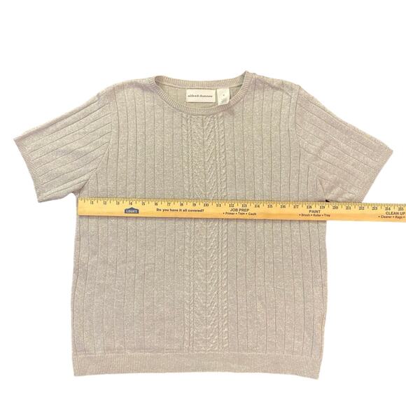 Alfred Dunner Size Medium Blouse Silver Metallic Sparkly Short Sleeve Holiday - Picture 5 of 10